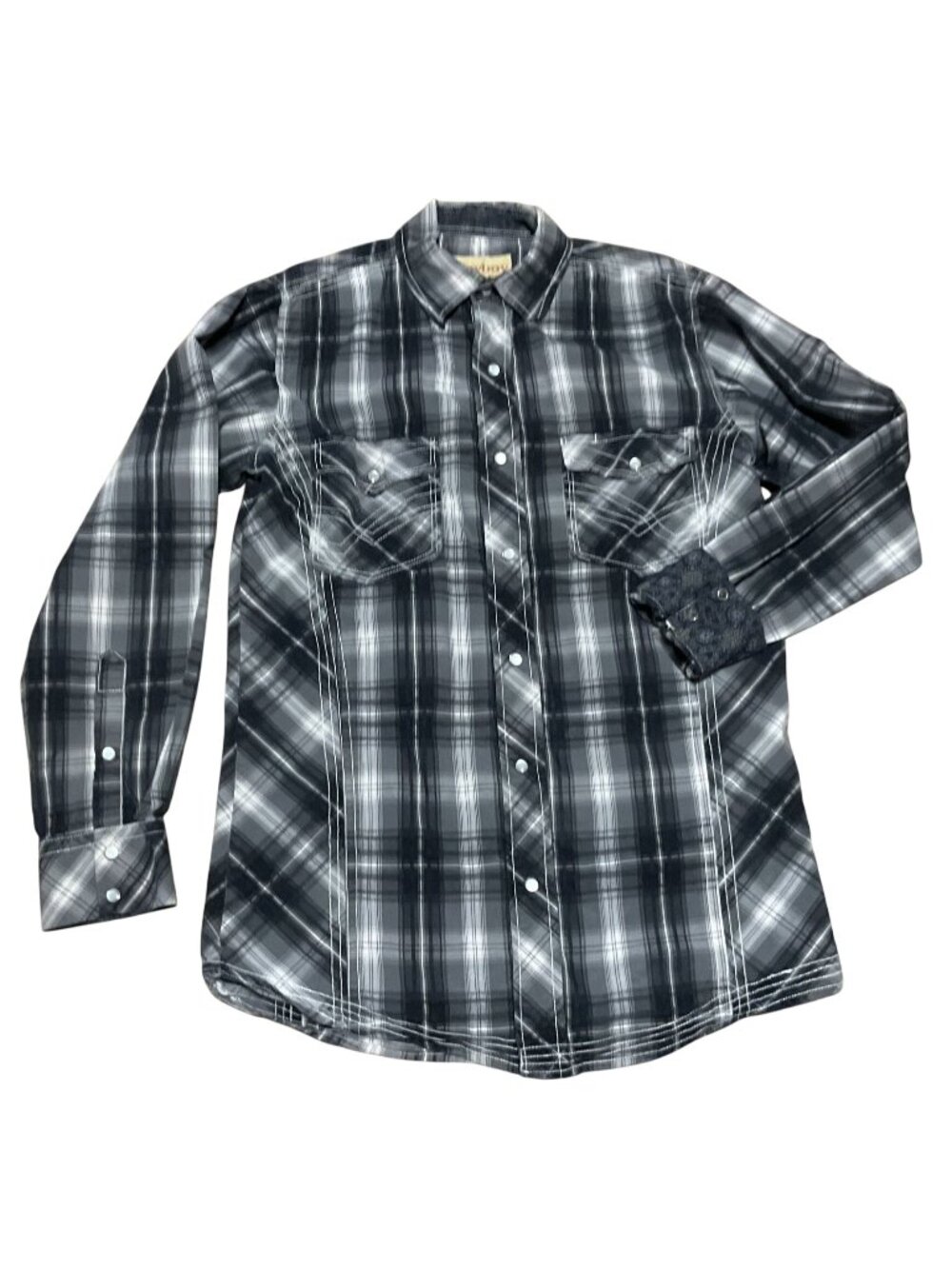 Cowboy Legend Plaid Western Shirt Sz M Black White Flip Cuffs Pearl Snap Mens